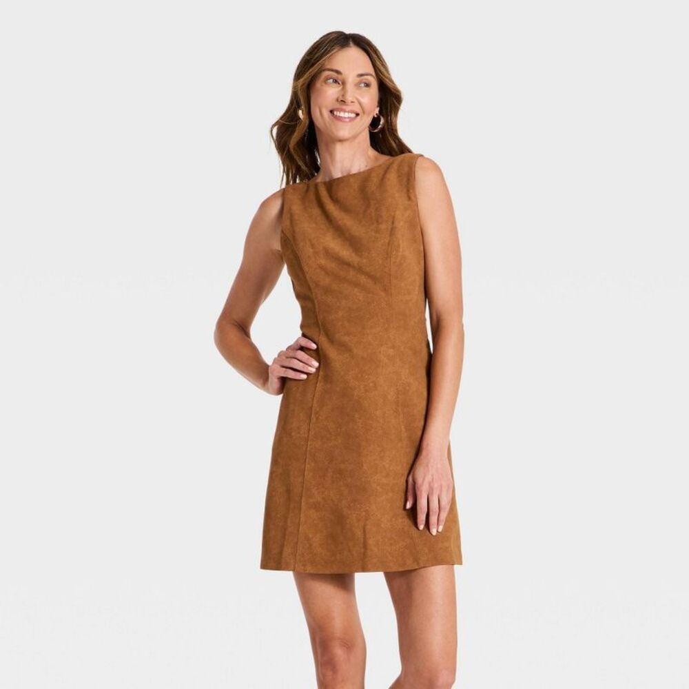 Women's Faux Suede Mini Dress - A New Day Brown 2